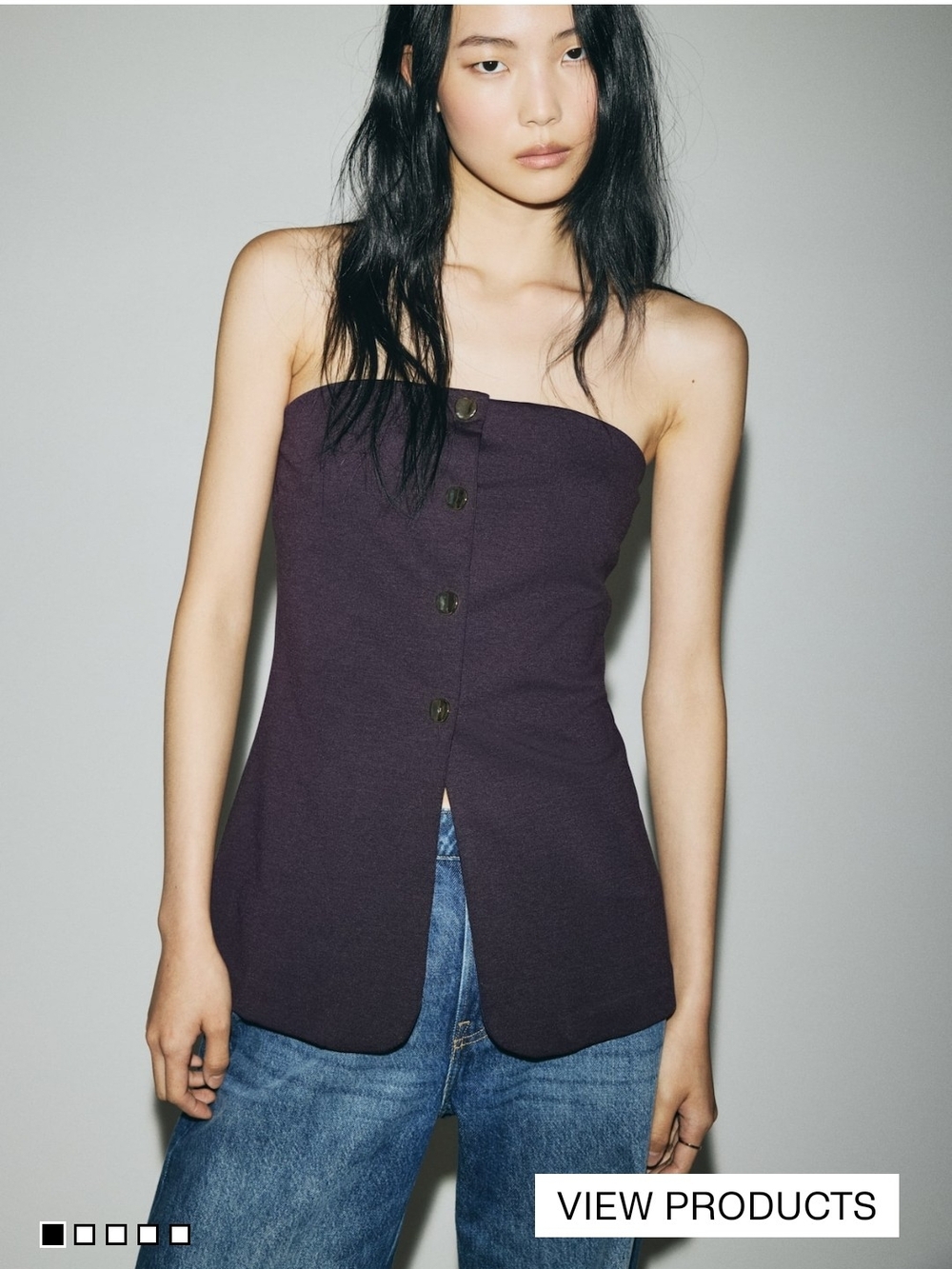 H&M Strapless Button-Front Plum Camisole